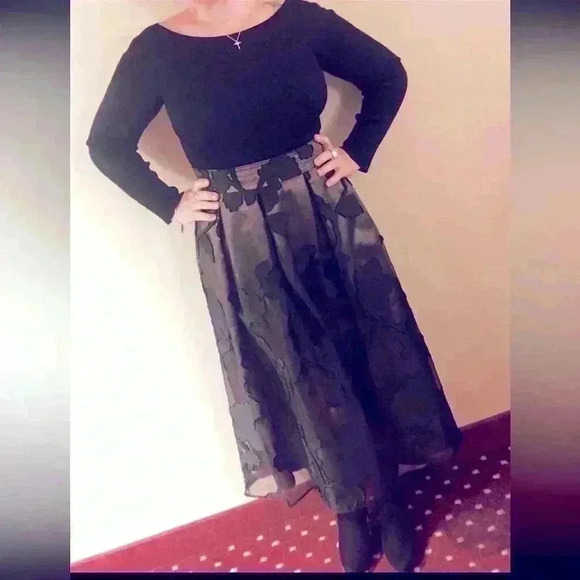 Monsoon black lace lilac iridescent formal occasion midi A line skirt size 10 - Picture 1 of 11